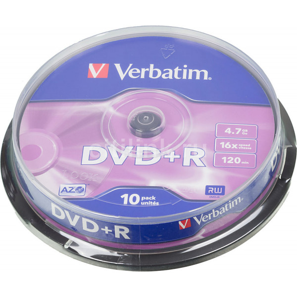 Диск VERBATIM DVD+R 4.7Gb 16x Cake Box (10)