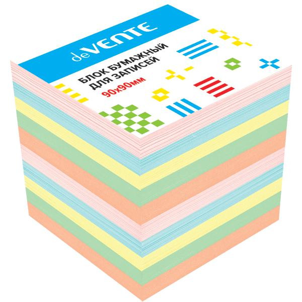 Куб бумажный для записей "deVente" 90x90*90 мм, цветной, непрокл., офсет 80г/м, 5цв.