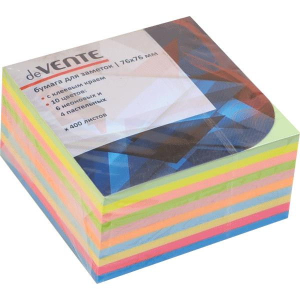 Бумага с клеевым краем "deVENTE" 76x76 мм, 400 листов, 6 неоновых и 4 пастельных цветов
