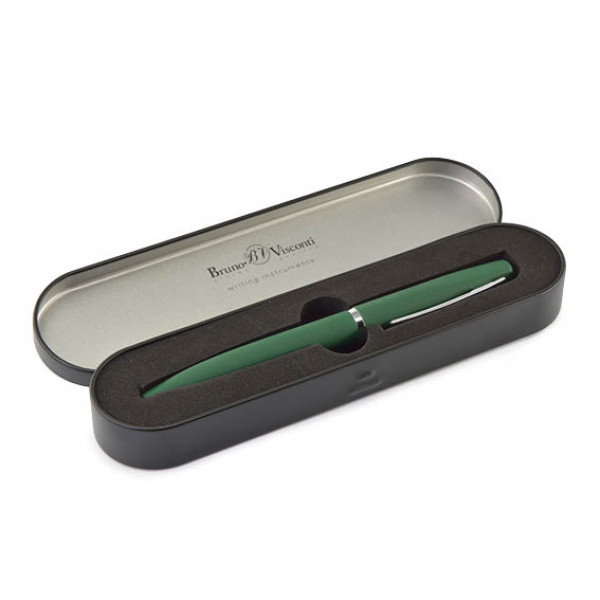 Ручка "PORTOFINO" в метал.футляре 1,0 ММ, СИНЯЯ (корпус зеленый, футляр черный)