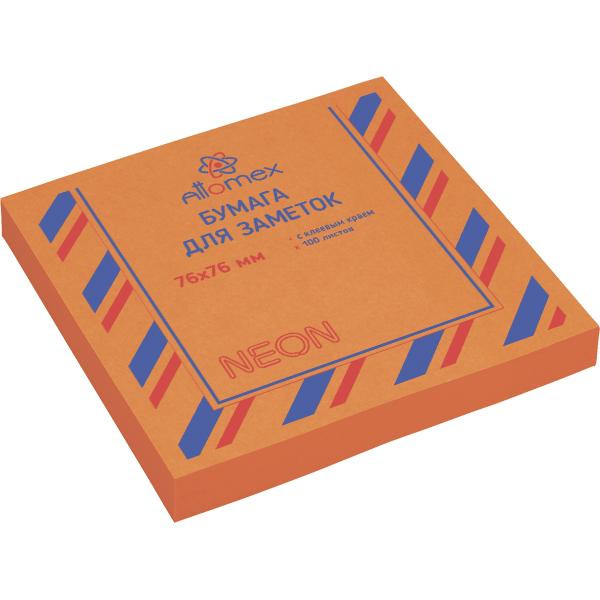 Клейкая бумага д/заметок "Attomex" 76x76 мм, 100 листов, неоновая оранжевая