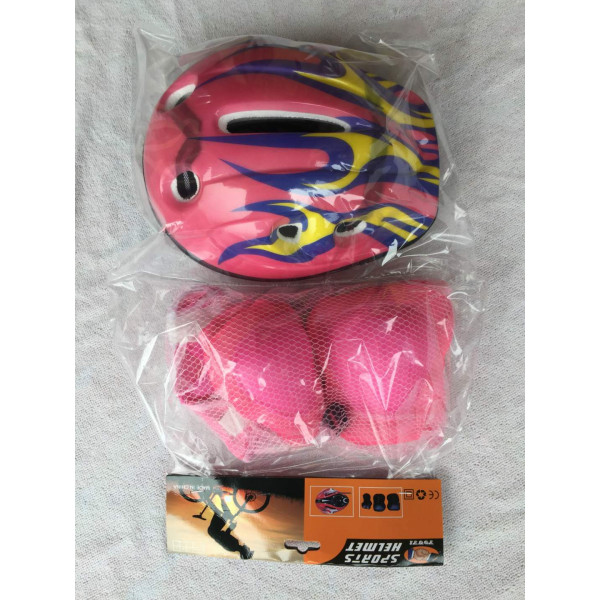 Набор защиты детский 5-13 лет шлем+защита в пакете розовый