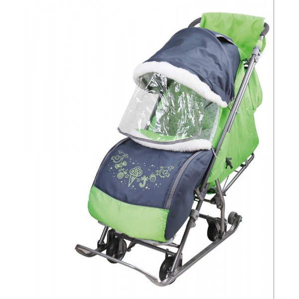 Санки-коляска "Наши детки" серый с зеленым