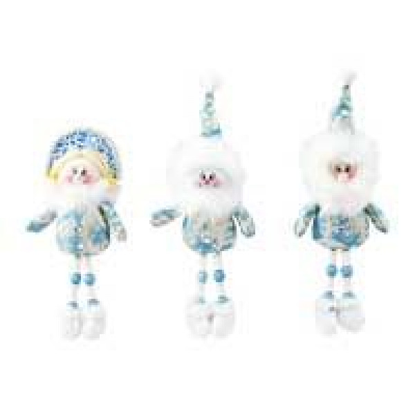 Мягкая игрушка 3вида в ассорт: Дед Мороз, Снегурочка, Снеговик голубые
