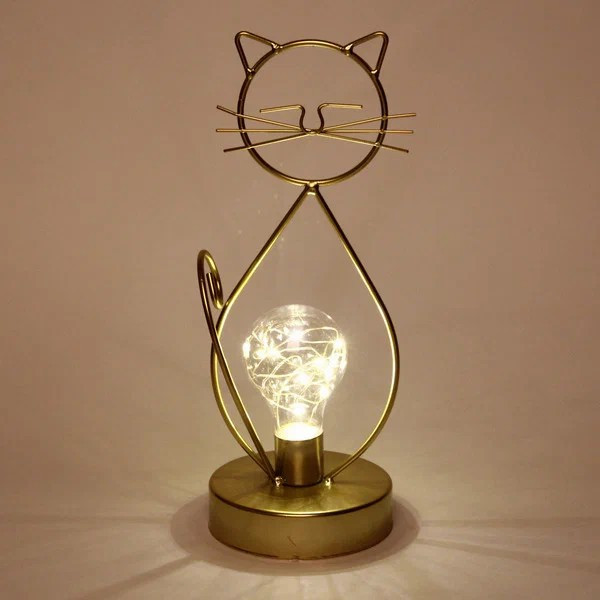 Светильник  "ЛОФТ-Кошка" 12,5*10,5*27,5 см на батарейках .золото