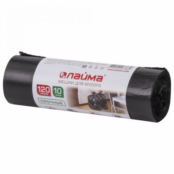 Мешок для мусора 120л. Лайма 10шт. рулон 70*110см черные