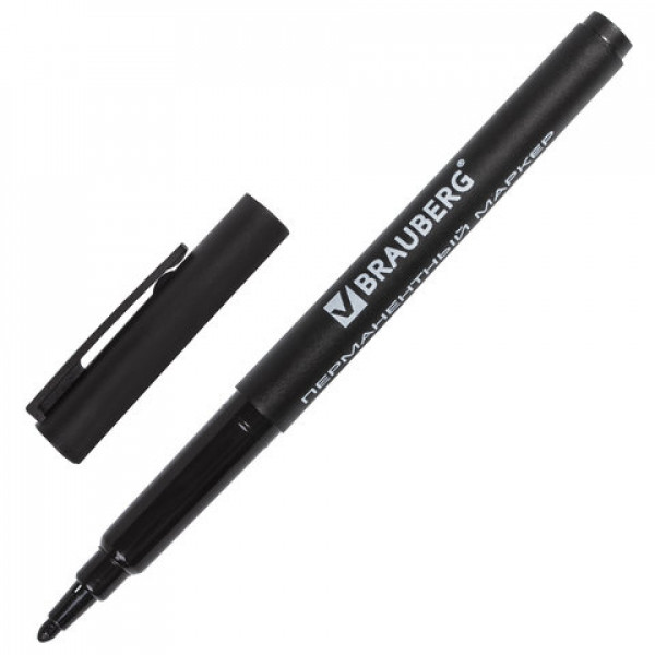 Маркер перманент "Brauberg" 1мм нестираемый, черный.