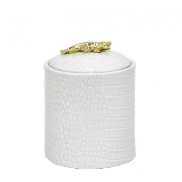 Банка с крышкой Crocodile малаая бел/золот. керамика 10,5*13см