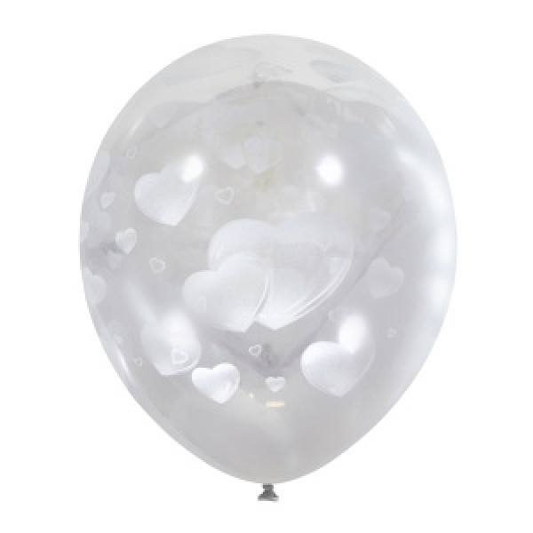 Шар 12"TRANSPARENT круглые с рисунком сердечки  25шт