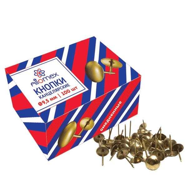 Кнопки канцелярские 9,5мм. "Attomex" 100шт медные