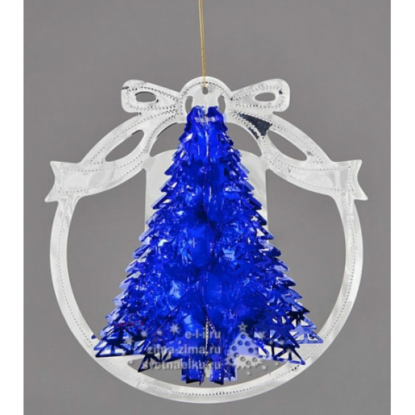 Декор Елочка шарик дерево серебро+ фетр синий
