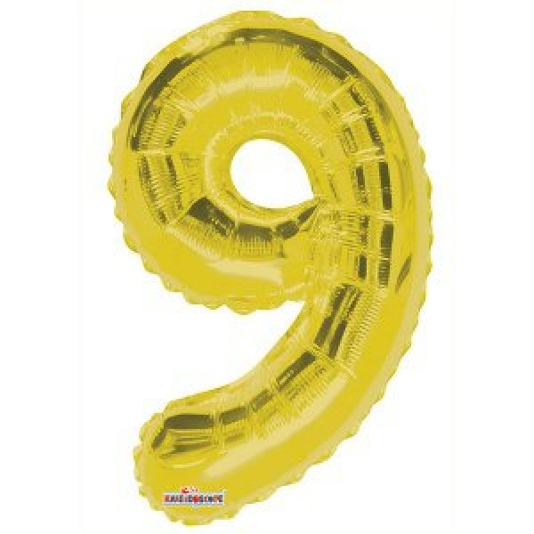 ЗШар 14*35 Фигура Цифра 9 золото (фольга)