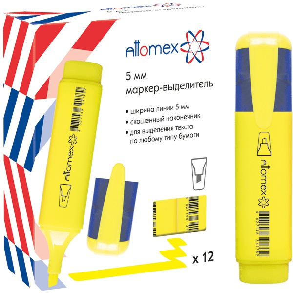 Маркер-выделитель "Attomex" желтый 1-5м