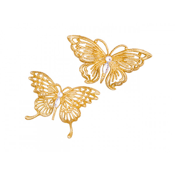 Бабочка/Стрекоза со стразми прозрачно-золотые, асс. из 2х