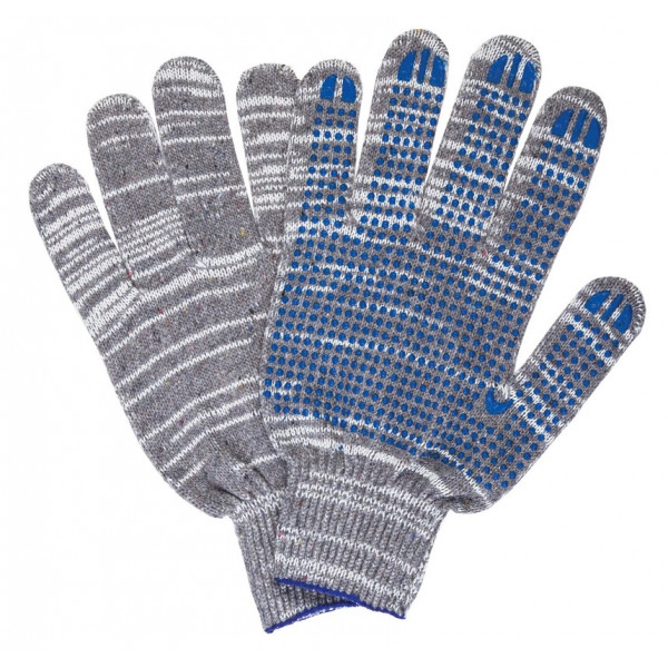 Перчатки х/б  ПВХ 10-й класс, точка ПВХ лайма люкс серые