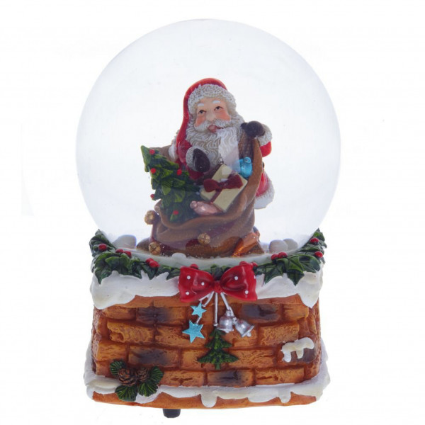 Фигурка декоративная в стеклянном шаре с муз. "Дед Мороз"