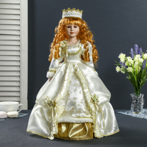Кукла коллекц. парочка "Принцесса-ангел в белом платье с золотой отделкой" 45см.