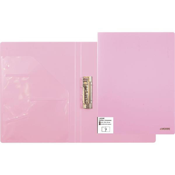Папка с боковым прижимом "deVENTE. Pastel" A4 на 150 л. внутренний карман розовая