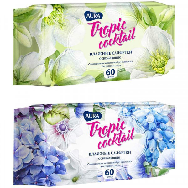 Салфетки влажные Aura 60шт. освежающие