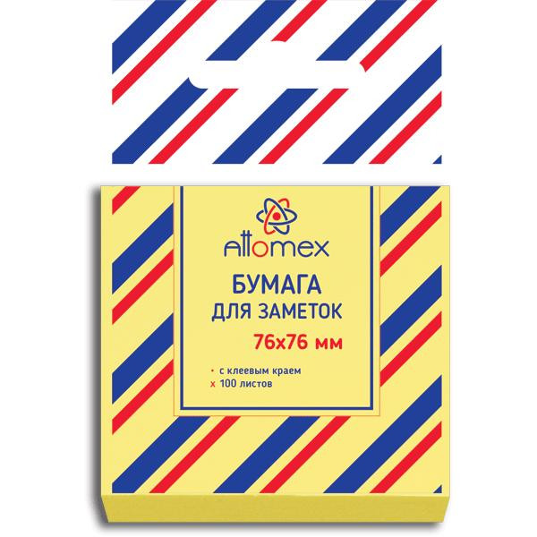 Клейкая бумага для заметок "Attomex" 76x76 мм, 100 листов, желтая