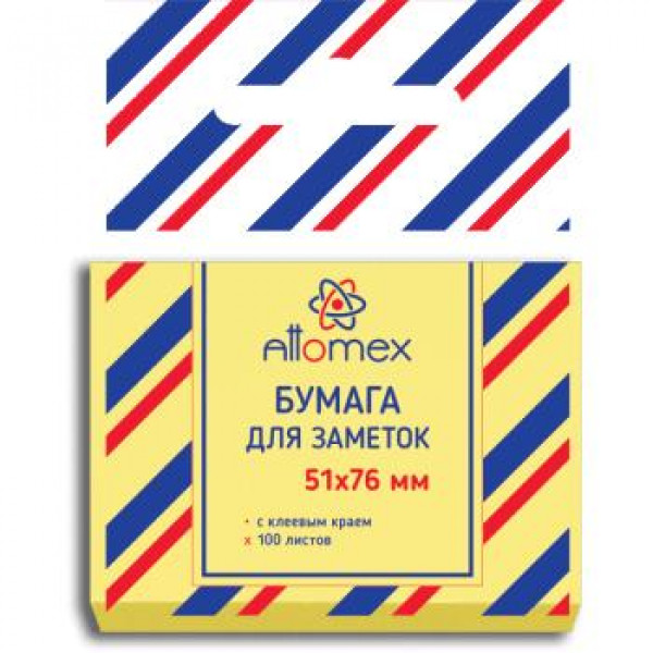 Клейкая бумага для заметок "Attomex" 51x76 мм, 100 листов, офсет 60 г/м², желтая