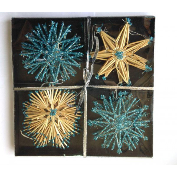Подвеска новогоднее Снежинка 23*23*2из соломки 12шт