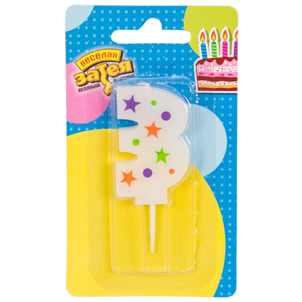 Свеча-цифра "3" Звезды 5см.