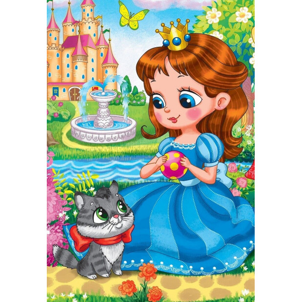 Алмазная мозаика  10*15 на карт. с мольб. Маленькая принцесса у реки с котиком