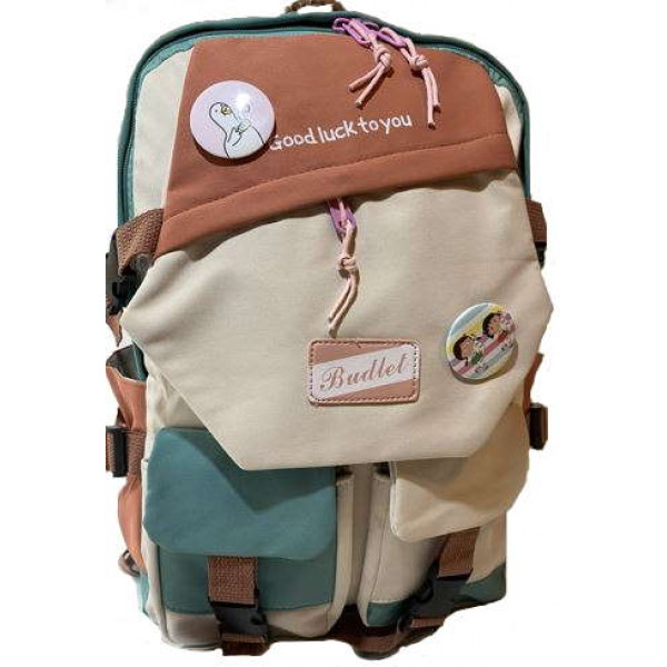 Рюкзак школьный 1отд. зеленый/бежевый/коричневый