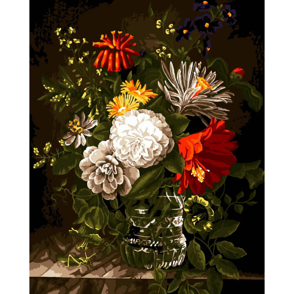 Картина  по номерам  холст "Цветы в граненой хрустальной вазе" 40*50
