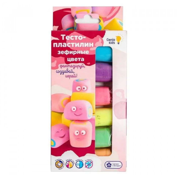 Набор д/лепки тесто-пластилин 6шт Маршмеллоу цвета.