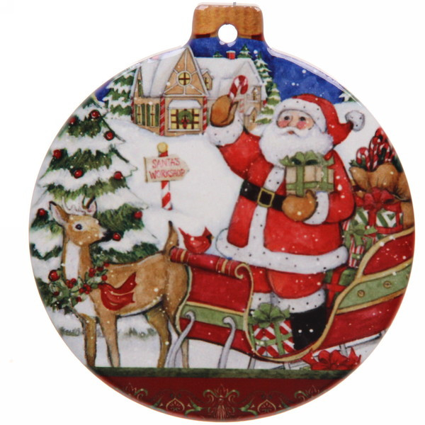Подставка под кружку керамическая "Шар" 10*11см "Дед Мороз в санях"