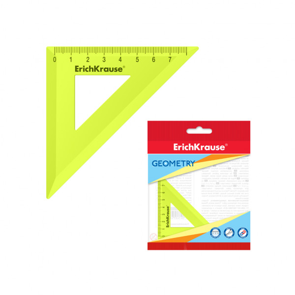 Угольник пластик.Erich Krause Neon Solid 7см/45гр.ассорти