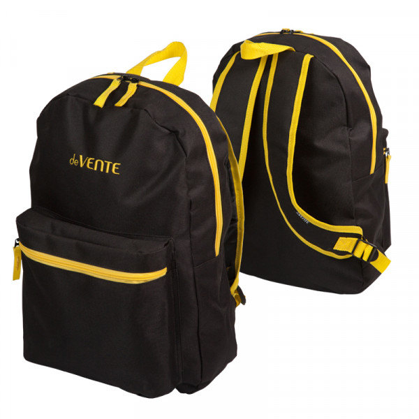 Рюкзак "deVENTE. Black" подростковый 40x29x17 см1 отд. на молнии, черный с желтым