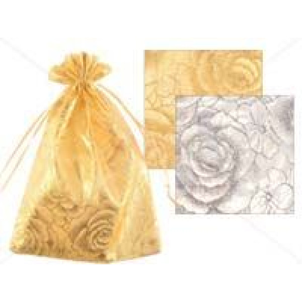 Мешок подарочный текстиль Розы зол/сереб. 28*38