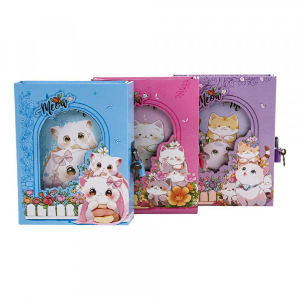 Блокнот 45л. "Кошечки" 16*12,5см, в коробке с замком