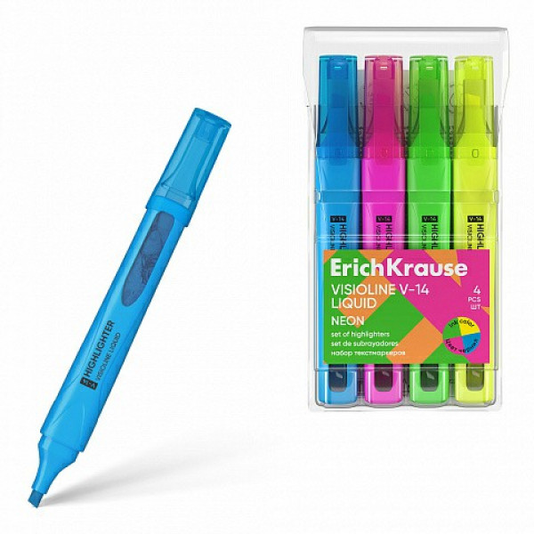 Набор текстмаркеров EK 4шт.V-14 Liquid Neon, с жидкими чернил.