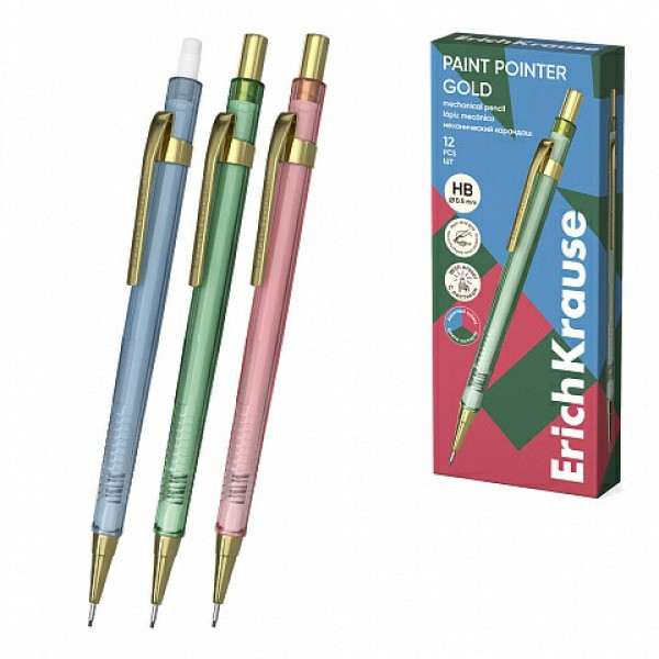 Карандаш мех ErichKrause Paint Pointer Gold НВ, 0,5мм с ластиком