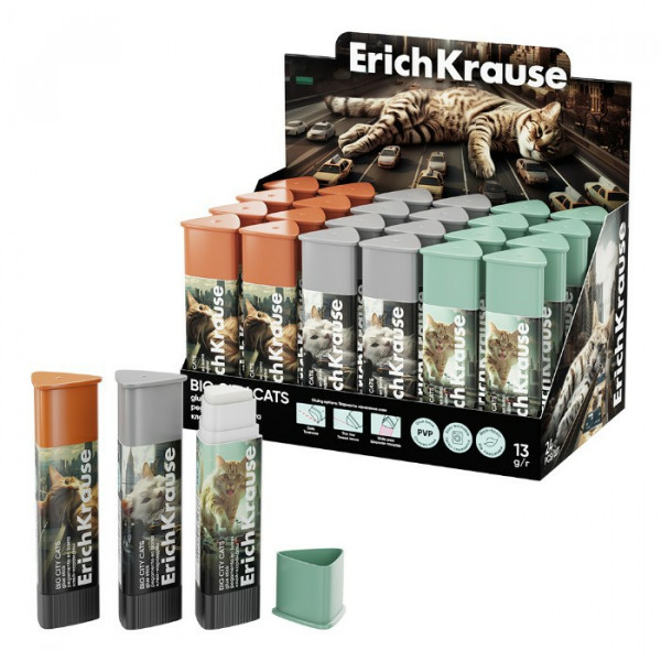 Клей-карандаш 13гр. "Erich Krause" Big City Cats, ассорти