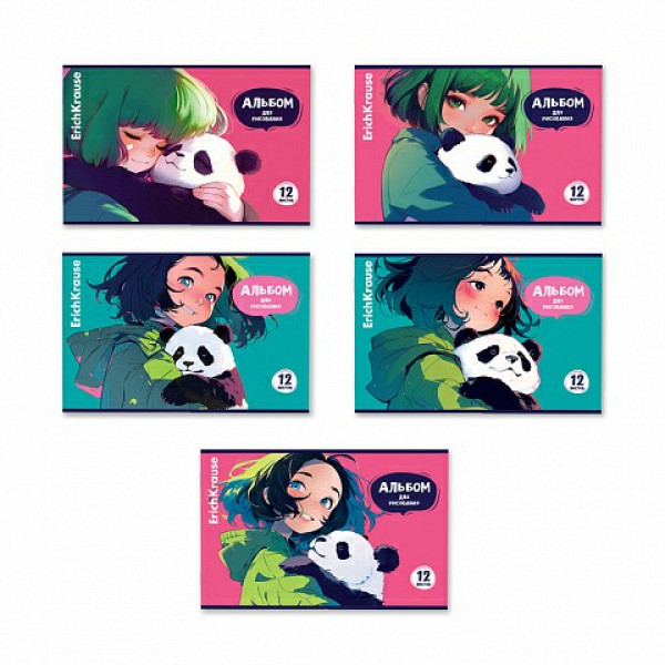 Альбом д/рисования 12л Panda Hugs, скоба