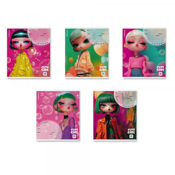 Тетрадь 12л. кл. Bubble Girl, выборочный  Уф-пак Mix-pack