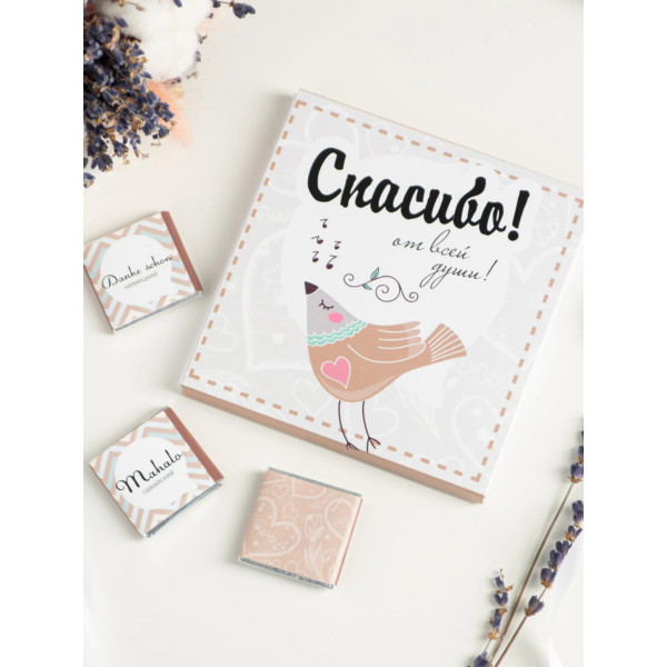 Набор 9 шоколадок "Спасибо от души" (птичка светлая)