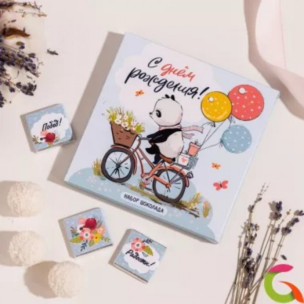 Набор 9 шоколадок "С днем Рождения" (панда на велосипеде)