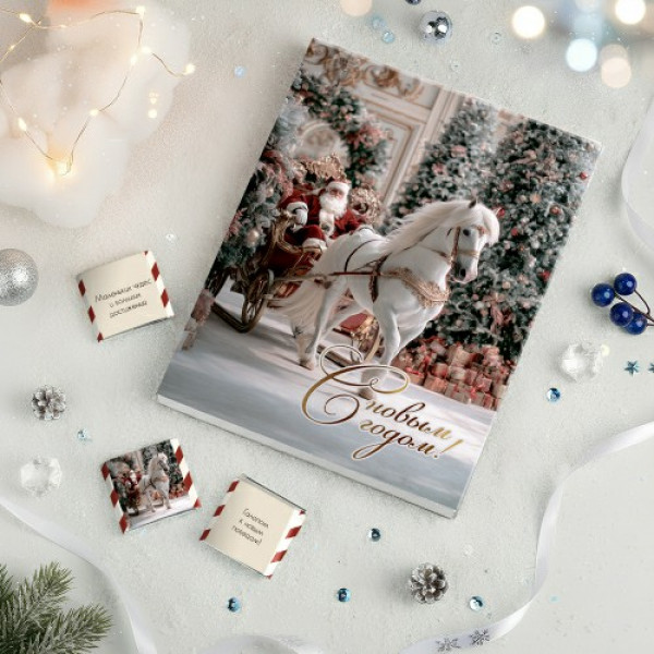 Набор 12 шоколадок "С Новым годом!" (Дед мороз с белой лошадью)