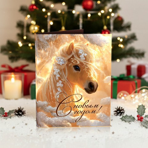 Мини-открытка "С Новым Годом!" (лошадка рыжая)