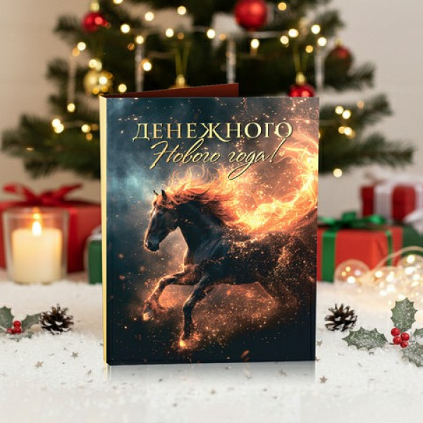 Мини-открытка "Денежного Нового года! (лошадка черная)