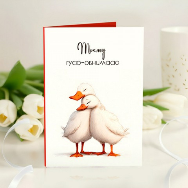 Открытка 4 шоколадки НОВИНКА "Моему гусю-обнимасю"