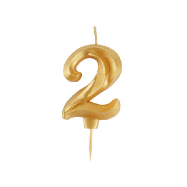 Свеча-цифра "2" Витая золото 5см.