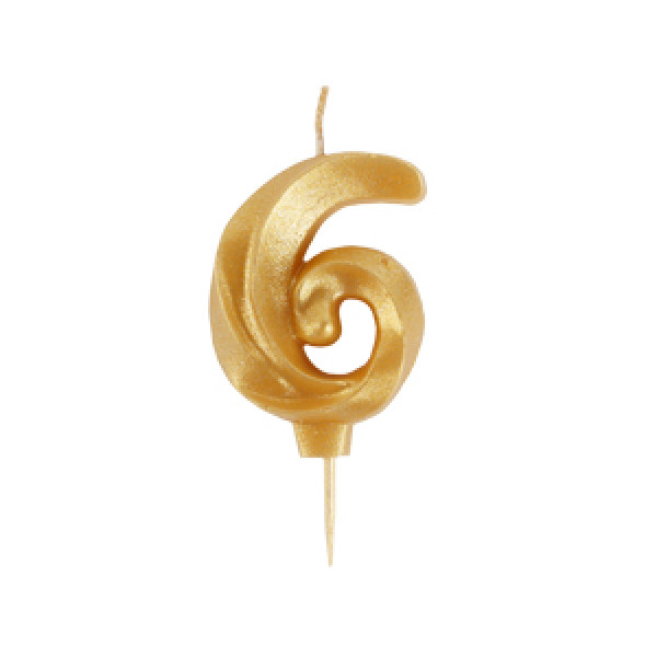 Свеча-цифра "6" Витая золото 5см.