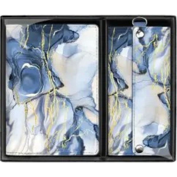 Набор подарочный обложка для паспорта + ключница, НАППА синий мрамор